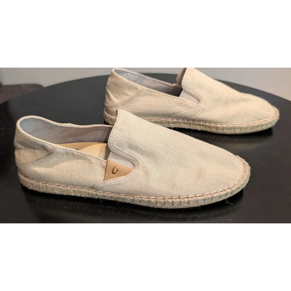 Olukai Kaula Pa'a Kapa Women 8 Linen Espadrille Slip On Shoes Sand 20449-2020